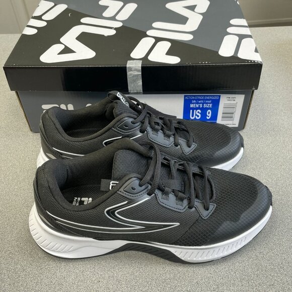 NEW Fila Action-Stride Energized Men's Size US 9 Running Shoes Black/White - Picture 1 of 8